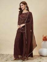 Women Designer Party Wear Georgette Kurta Palazzo Dupatta Set Indian Bollywood Wear Dress XS
