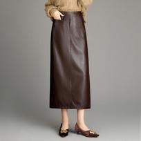 Luxurious Mid-Length Lambskin Leather Skirt with Stylish Slit for Women - Perfect for Autumn and Winter Elegance 31