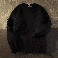 Amerikietiškas „High Street“ suplėšytas megztinis vyrams ir moterims rudens ir žiemos „Lazy Style Design Sense Niche“ megztinis 2XL juoda
