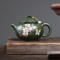 340ml Chinese Tradition Yixing Purple Clay Teapot Raw Ore Green Mud Kettle Handmade Butterfly Zisha Tea Pot Household Tea Set