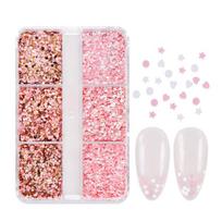 6 Grids Heart Glitter Nail Sequins Golden Red Laser Love Flakes Korean Star DIY Nail Art Decorations