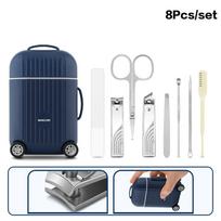 8 Pcs Mini Suitcase Nail Clipper Set Manicure Pedicure Trimmer Ear Peeling Portable Convenient Beauty Tool