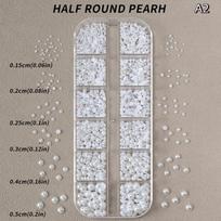 12Grid Mixed Flat Bottom Pearl Beads Half Round Rhinestones 3D Nail Art Decoration Jewelry Charms