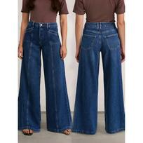 Women’s Deep Blue Wide Leg Jeans - Stylish Denim Trousers for Comfort and Versatility S
