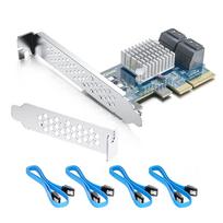 10Gtek PCIe SATA Card Expansion Card Adapter Interface Card Add-on Board PCI Express 4-Port 6Gbps Non-RAID Controller Card PCIe X2 SATA3.0 Riser Card