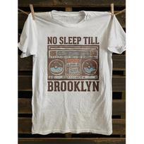 Men'S Vintage Punk Rock Graphic T-Shirt - NO SLEEP TILL BROOKLYN Retro Boombox Design, Soft 100%, Casual & Comfortable Fit, White with Brown & Teal S