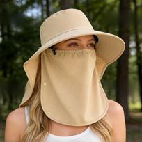 Fashion Wide-Brimmed Shawl Mask Hat Solid Color Adjustable Sunshade Sun Hat Thin Soft Picking Tea Hat Women