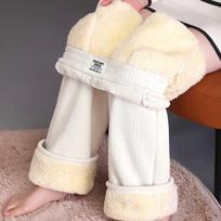 High Waist Fleece-Lined Wide Leg Pants with Fluffy Lamb Lining - Korean Style Winter Wear M