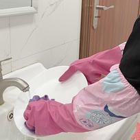 Fleece-Lined Waterproof Household Cleaning Rubber Gloves, 2 Pairs