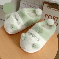 Winter Panda Color Matching Slippers Women Cartoon Cute Plush Warm Home Thick Sole Anti Slip Cotton Shoes Zapatos 2025 36-37