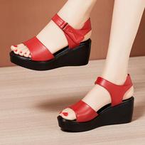 6cm Small Size 32-43 Comfortable Med Heels Wedges Sandals Platform Shoes Summer 2025 All Match Soft Leather Sandals Office Mom 32