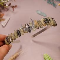 Natural White Crown Headband with Gravel Design - Handmade Bridal Moon Hair Accessory