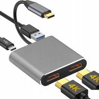 Adapter Hub Usb C Hdmi Usb Pd Przejściówka Rozdziela 1 Złącze -> 2 Monitory