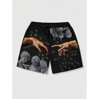 Men's Summer Luxurious Statue Print Comfortable Breathable Drawstring Shorts Outdoor Vacation Casual Pants S