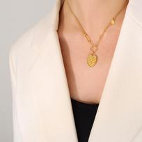 Korean Chain Link Strawberry Pendant Necklace - 18K Gold Plated Titanium Steel Jewelry