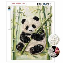 Frameless DIY Pearl Bead Painting Kit Panda Bear Pattern Creative Relaxing Craft Canvas Home Decor Gift for Adults 30x40cm