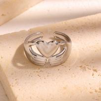 Stainless Steel Hug Heart Opening Rings for Women Men Romantic Waterproof Adjustable Couple Rings Wedding Jewelry Accessories