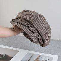Solid Color Fine Plaid Beret Big Head Circumference Korean Style Ruffle Octagonal Hat Versatile Polyester Women Artist Hat