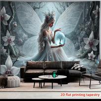 2D White Ice Fairy Tapestry Magical Orchid Forest Wall Art Decor 47.2x31.5inch/120*80cm