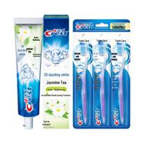 Crest 3D White Jasmine Tea Fresh Toothpaste with Triple Care Toothbrushes