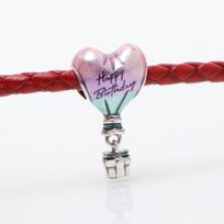 Silver-Plated Heart-Shape Happy Birthday Hot Air Balloon Charm - Elegant Gift for Women