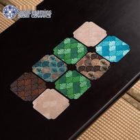 SUSHI CERAMICS Chinese Chic Taiwanese Brocade Kung Fu Tea Coasters (8-Pack)