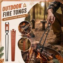 Outdoor Fire Pit Tongs with Leather Sheath Long Handle Campfire Tool for Camping Picnic Firewood Grilling and Bonfire Use One Size