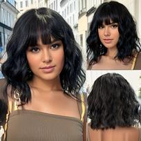 Blonde Short Bob Wig with Bangs Wavy Synthetic Hair Wigs Blonde Black Red Curly Wigs for Women Cosplay Daily Wig Heat Resistant