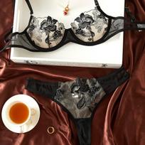 Sexy Lace Underwear Women's Small Breasts Show Big Breasts, Gather Up, Support Bras, Anti-sagging, Close Breasts, Bra Set S juoda