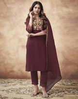 Indiškas moteriškas viršus tunika kurta kelnės dupatta komplektas Bolivudo dizainerio salwar kostiumas kurti suknelė S kaštoninė