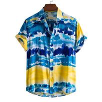 Vyriški marškiniai mėlyno vandenyno 3D raštu, užsegami sagomis, kasdieniai, vasariniai, su trumpomis rankovėmis, drabužiai atostogoms 4XL blue