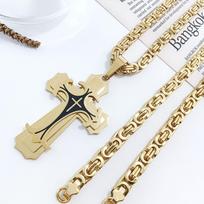 Naujas madingas vyriškas titano plieno plokščio profilio vėrinys iš Europos ir Amerikos, nerūdijančio plieno emaliuotas kryželis pakabukas pendant size 3*6CM necklace size   55CM