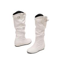 Yellow Wine Red Women Mid Calf Boots Med Wedge Heel Big Size 50 34