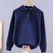 Boys' Fleece-Lined Half-Zip Knitted Sweater - Autumn/Winter Style 120cm