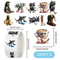 500PCS/Roll Tung Tung Sahur Stickers Abstract and Funny Animals Stickers Accounting Materials Decoration Stickers DIY Seal Tape