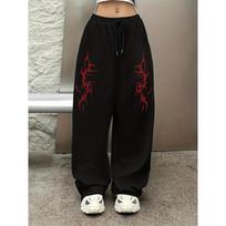 Ladies' Printed High Waisted Loose Wide Leg Pants, Loose Casual Hip-hop Street Style S