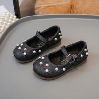 Girls' Black Soft-Soled Leather Mary Janes with Pearls - New 2026 Spring/Autumn Ballet Performance & Casual Shoes Size 30 / Insole 18.3 cm