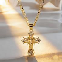 Women's Light Luxury Religious Cross Pendant Sweater Chain - Versatile, High-End Feel, Niche Design Necklace 3.0 Figaro Chain 45+5cm