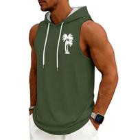 Men's Tank Top Gym Sleeveless Hoodie Shirt Washed Sports Muscle Shirts Fitness Vest With Hood L