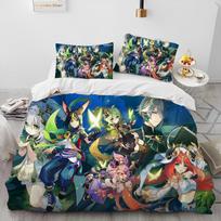 Genshin Impact Game Gamer Cartoon Comforter Bedding Set,Duvet Cover Bed Set Quilt Cover Pillowcase,king Queen Size Bedding Set 135x200cm
