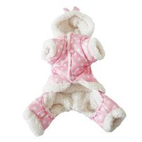 Small Dog Snowsuit Polka Dot Pattern Fleece Winter Coat For Girls Dogs Jumpsuit Hooded Waterproof Outdoor Cotton Padded Dog Coat (beige,S)