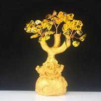 Elegant Feng Shui Money Wealth Tree With Yellow Citrine And Amethyst Crystal Gem Mini Yellow