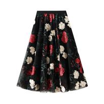 Moterų gėlėti tiulio sijonai Midi Elastingi Aukštas juosmuo Klostuoti Tinklelio Sluoksniuoti Laisvi Raukšlėti A formos Ilgi Tutu Sijonai Laisvalaikio Paplūdimio Sūpynių Sijonai Moterims One size abrikosas