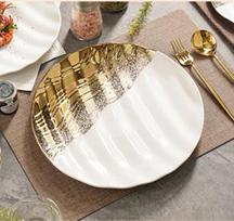 Electroplated Golden Ceramic Dining Plate Dessert Plates Sushi Plate Steak Plates Pasta Dish Fruit Dish Salad Bowl Snack Tray