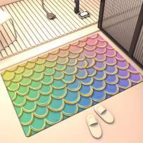 Rainbow Mermaid Scales Pattern Crystal Velvet Rug Colorful Kids Room Floor Mat Fairy Tale Design Playroom Decor Soft Carpet 50x 80cm