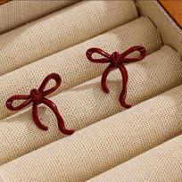 1 Pair Women’s Vintage Elegant Bowknot Stud Earrings Hollow Large Design Daily Wear Thanksgiving Gift Party&Vacation Accessories wine red