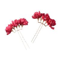 1Pairs Chinese Style Red Flower Hairpin Super Fairy Wedding Bridal Hair Ornament Vintage Red Fabric Flower Hair Clips