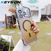 KEYSION Laser Gradient Magnetic Case for MagSafe for iPhone 11 12 13 14 15 17 Pro Max 16Plus Air 17e Lens Stand Shockproof Cover for iPhone 17 juoda