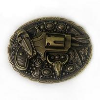 Ethnic Buckle Revolver Bull Head Jeans Belt - American Rodeo Alloy Plate