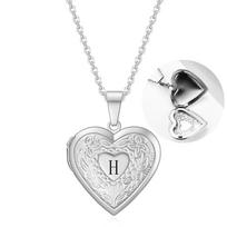 Personalized Heart Pattern Photo Locket Pendant Necklace with Alphabet white